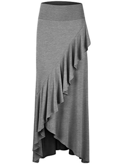 LL Womens Wrapped High Low Ruffle Maxi Skirt - Made in USA