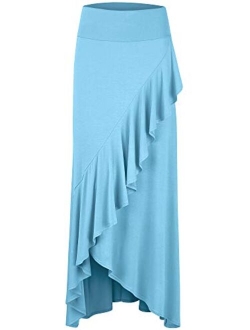 LL Womens Wrapped High Low Ruffle Maxi Skirt - Made in USA