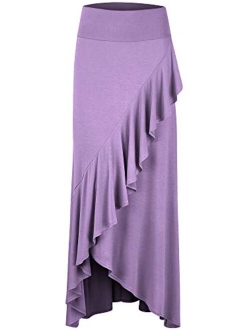 LL Womens Wrapped High Low Ruffle Maxi Skirt - Made in USA