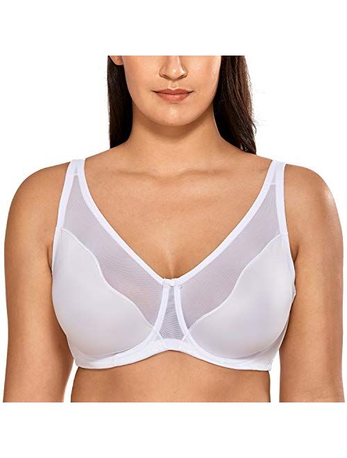 DELIMIRA Women's Full Coverage Unlined Sheer Underwire Minimizer Bra