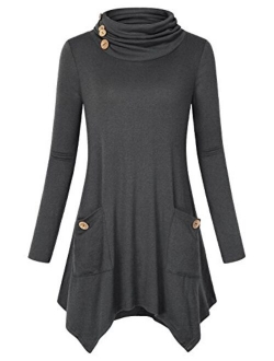 Hibelle Women's Cowl Neck Asymmetric Hem Tunic Tops with Pockets (FBA Only)