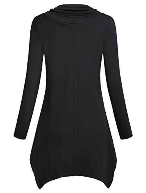 Hibelle Women's Cowl Neck Asymmetric Hem Tunic Tops with Pockets (FBA Only)