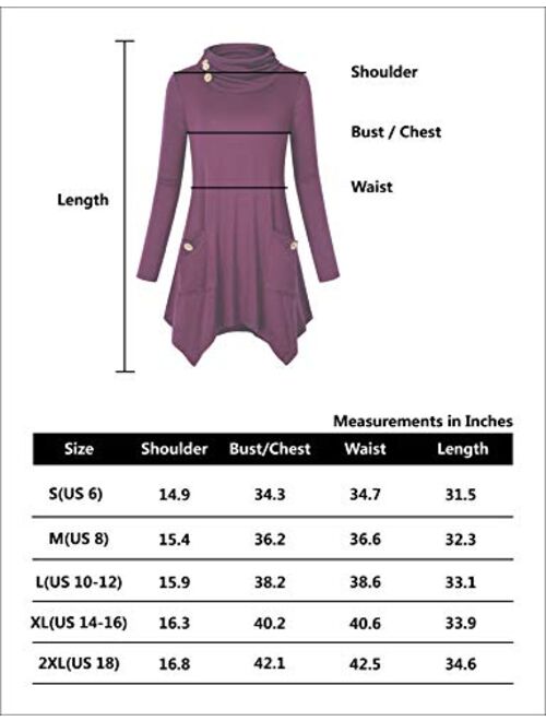 Hibelle Women's Cowl Neck Asymmetric Hem Tunic Tops with Pockets (FBA Only)