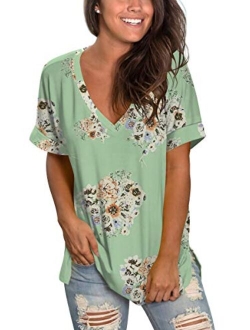 SAMPEEL Women's Basic V Neck T Shirt Ladies Summer/Fall Tops Short/Long Sleeve Tee with Pocket