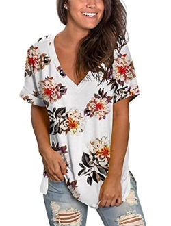 SAMPEEL Women's Basic V Neck T Shirt Ladies Summer/Fall Tops Short/Long Sleeve Tee with Pocket