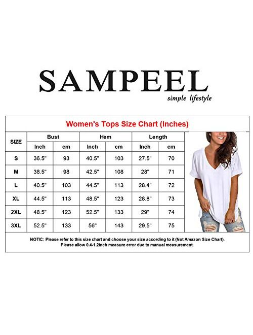 SAMPEEL Women's Basic V Neck T Shirt Ladies Summer/Fall Tops Short/Long Sleeve Tee with Pocket