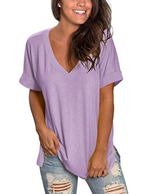 SAMPEEL Women's Basic V Neck T Shirt Ladies Summer/Fall Tops Short/Long Sleeve Tee with Pocket