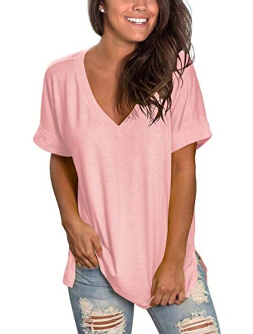 SAMPEEL Women's Basic V Neck T Shirt Ladies Summer/Fall Tops Short/Long Sleeve Tee with Pocket