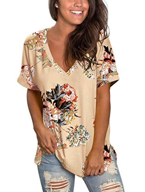 SAMPEEL Women's Basic V Neck T Shirt Ladies Summer/Fall Tops Short/Long Sleeve Tee with Pocket