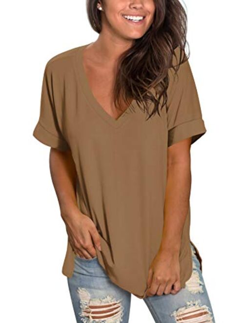 SAMPEEL Women's Basic V Neck T Shirt Ladies Summer/Fall Tops Short/Long Sleeve Tee with Pocket