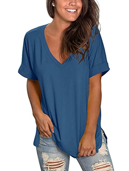 SAMPEEL Women's Basic V Neck T Shirt Ladies Summer/Fall Tops Short/Long Sleeve Tee with Pocket