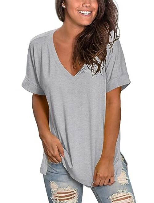 SAMPEEL Women's Basic V Neck T Shirt Ladies Summer/Fall Tops Short/Long Sleeve Tee with Pocket