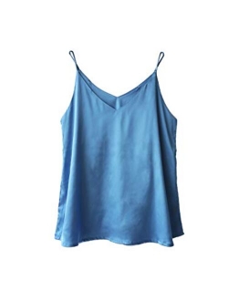 Wantschun Womens Silk Satin Camisole Cami Plain Strappy Vest Top T-Shirt Blouse Tank Shirt V-Neck Spaghetti Strap XXS-4XL