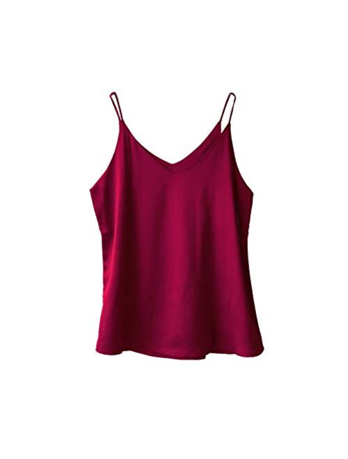 Wantschun Womens Silk Satin Camisole Cami Plain Strappy Vest Top T-Shirt Blouse Tank Shirt V-Neck Spaghetti Strap XXS-4XL