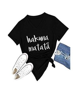 Womens Hakuna Matata T-Shirt Cute Letter Print Short Sleeve Tee Top Funny Graphic T-Shirt