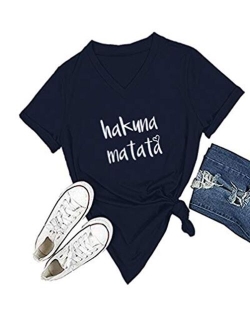 Womens Hakuna Matata T-Shirt Cute Letter Print Short Sleeve Tee Top Funny Graphic T-Shirt