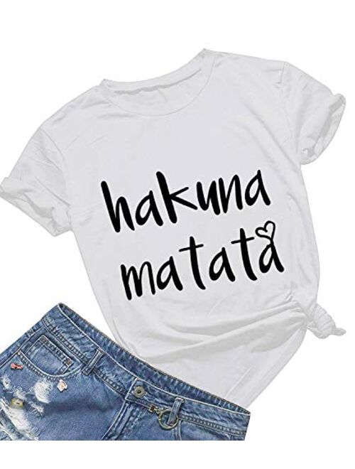 Womens Hakuna Matata T-Shirt Cute Letter Print Short Sleeve Tee Top Funny Graphic T-Shirt