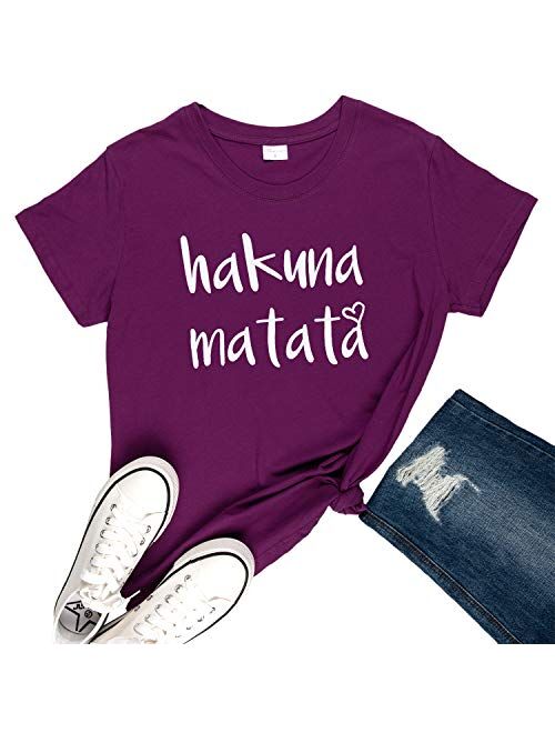 Womens Hakuna Matata T-Shirt Cute Letter Print Short Sleeve Tee Top Funny Graphic T-Shirt