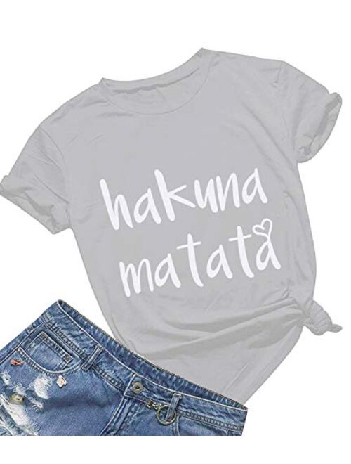 Womens Hakuna Matata T-Shirt Cute Letter Print Short Sleeve Tee Top Funny Graphic T-Shirt