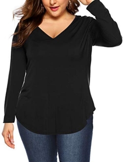 Amoretu Womens Plus Size Tunic Tops Short Sleeve V-Neck T-Shirt Casual Blouse