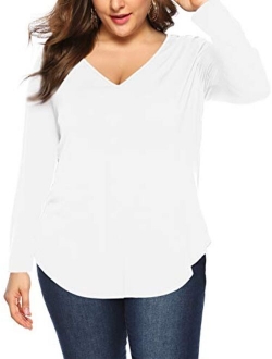 Amoretu Womens Plus Size Tunic Tops Short Sleeve V-Neck T-Shirt Casual Blouse