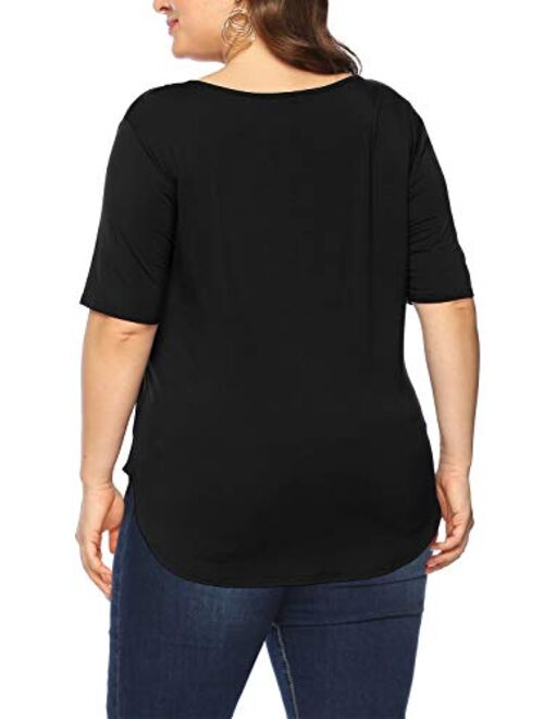 Amoretu Womens Plus Size Tunic Tops Short Sleeve V-Neck T-Shirt Casual Blouse