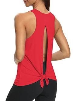 Mippo Workout Tops for Women Open Back Shirts Tie Back Athletic Tank Tops Muscle Tank