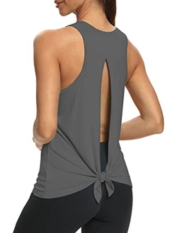 Mippo Workout Tops for Women Open Back Shirts Tie Back Athletic Tank Tops Muscle Tank