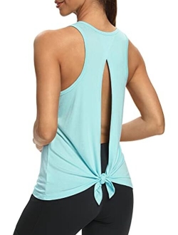 Mippo Workout Tops for Women Open Back Shirts Tie Back Athletic Tank Tops Muscle Tank