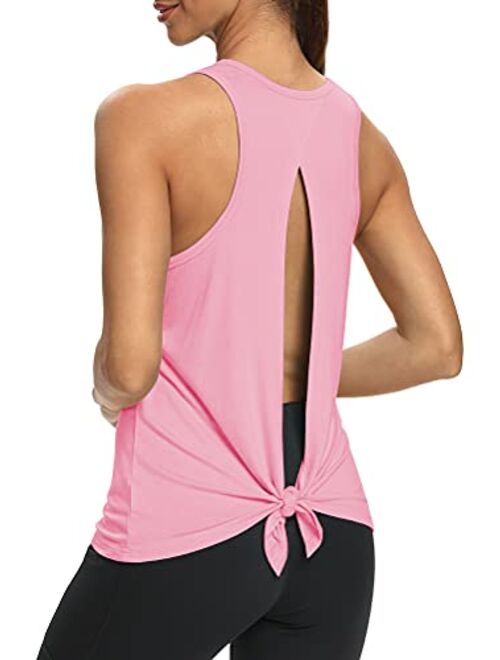 Mippo Workout Tops for Women Open Back Shirts Tie Back Athletic Tank Tops Muscle Tank