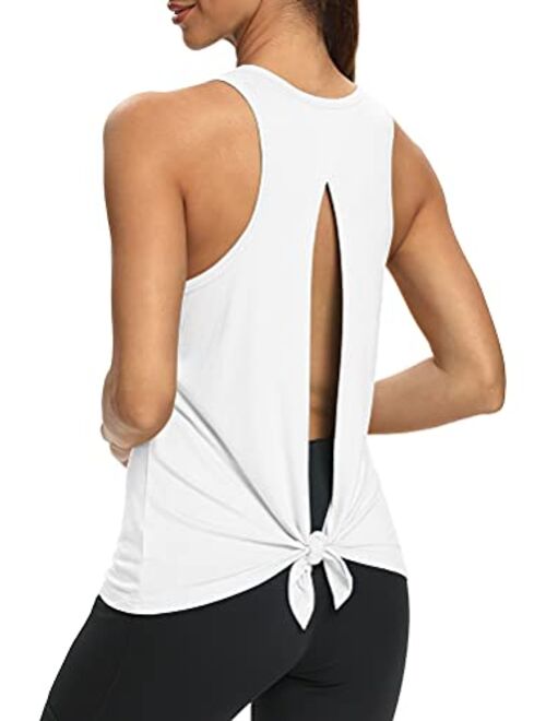 Mippo Workout Tops for Women Open Back Shirts Tie Back Athletic Tank Tops Muscle Tank