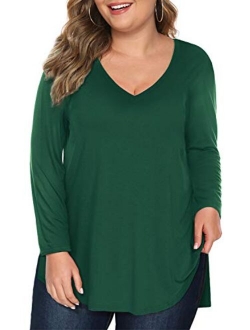 Florboom Womens Casual Basics Plus Size Tops V Neck Loose Fit High Low T Shirts