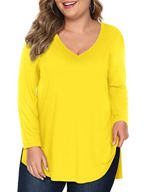 Florboom Womens Casual Basics Plus Size Tops V Neck Loose Fit High Low T Shirts