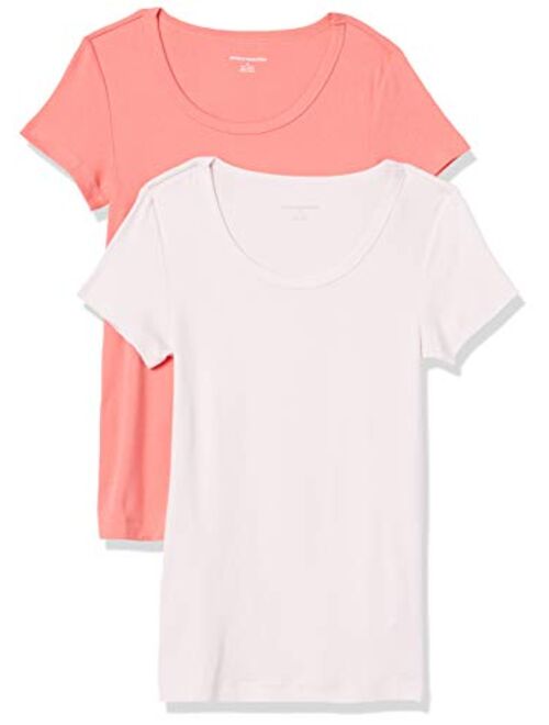 Amazon Essentials Women's 2-Pack Slim-Fit Cap-Sleeve Scoopneck T-Shirt