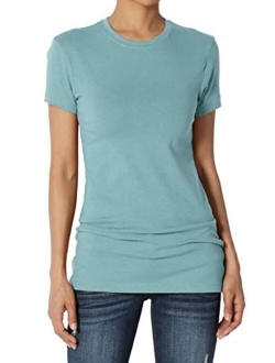 Basic Round Crew Neck Short Sleeve T-Shirts Stretch Cotton Spandex Tee