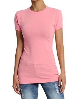 Basic Round Crew Neck Short Sleeve T-Shirts Stretch Cotton Spandex Tee