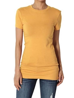 Basic Round Crew Neck Short Sleeve T-Shirts Stretch Cotton Spandex Tee