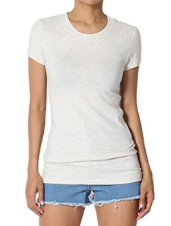 Basic Round Crew Neck Short Sleeve T-Shirts Stretch Cotton Spandex Tee