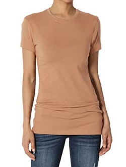 Basic Round Crew Neck Short Sleeve T-Shirts Stretch Cotton Spandex Tee