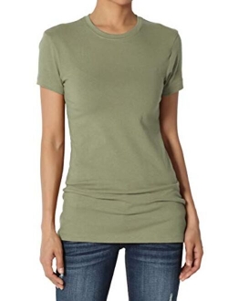 Basic Round Crew Neck Short Sleeve T-Shirts Stretch Cotton Spandex Tee