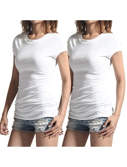 Basic Round Crew Neck Short Sleeve T-Shirts Stretch Cotton Spandex Tee