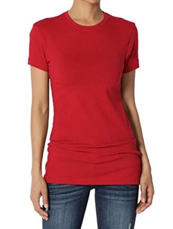 Basic Round Crew Neck Short Sleeve T-Shirts Stretch Cotton Spandex Tee