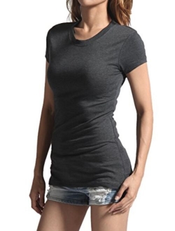 Basic Round Crew Neck Short Sleeve T-Shirts Stretch Cotton Spandex Tee