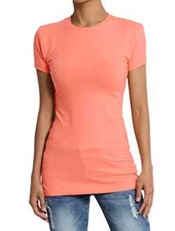 Basic Round Crew Neck Short Sleeve T-Shirts Stretch Cotton Spandex Tee