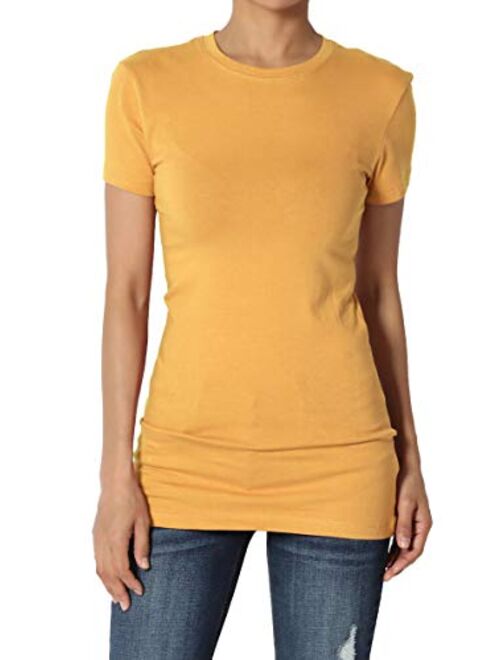 TheMogan Basic Round Crew Neck Short Sleeve T-Shirts Stretch Cotton Spandex Tee