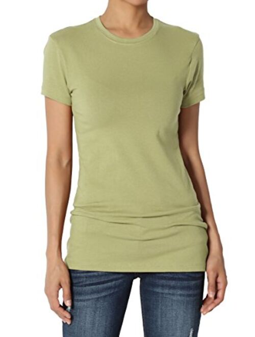 TheMogan Basic Round Crew Neck Short Sleeve T-Shirts Stretch Cotton Spandex Tee