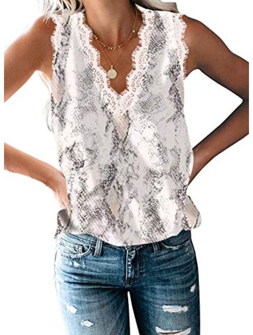 HARHAY Women's V Neck LaceTrim Casual Tank Tops Sleeveless Blouses Shirts