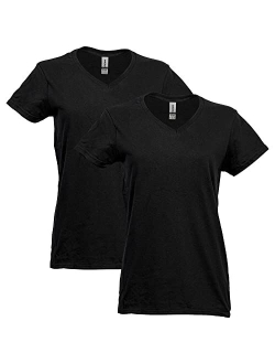 Women's Heavy Cotton V-Neck T-Shirt, 2-Pack