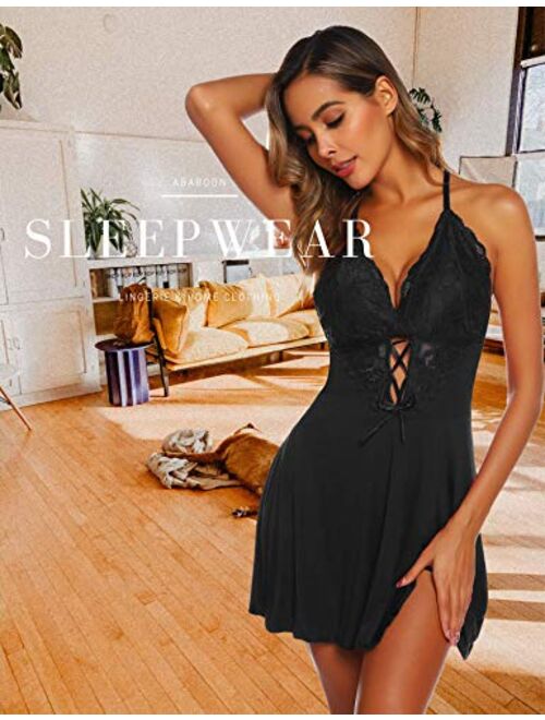 AbaboonWomensLingerie Sexy Nightgowns Soft Modal Nightie Slip Lace Chemise Sleepwear