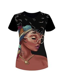 Women's T-Shirts Black Woman Afro Natural Hair 3D Floral Print Casual Tops for Women Tees